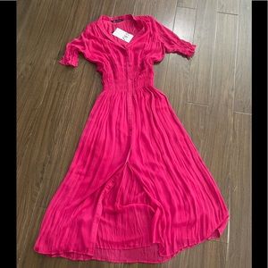 Zara hot pink tapered waist dress